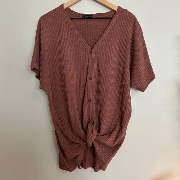 Tops - Waffle Knit Blush/Dusty Rose Tunic Blouse